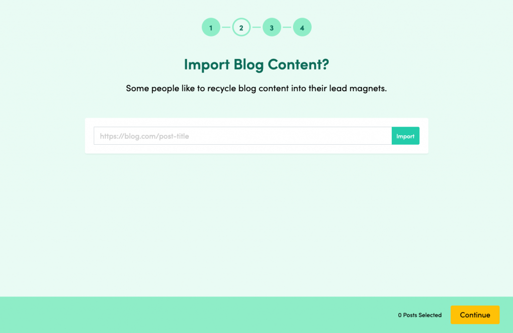 An example of the 'import blog post' screen without any user content added.