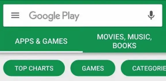 Screenshot of the Google Play store showing buttons arranged horiztonally along the top.